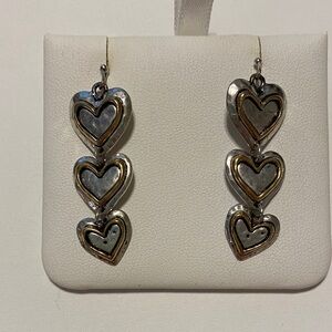 NWOT Pewter Tiered Heart Drop Earrings — Silver and Gold Colored